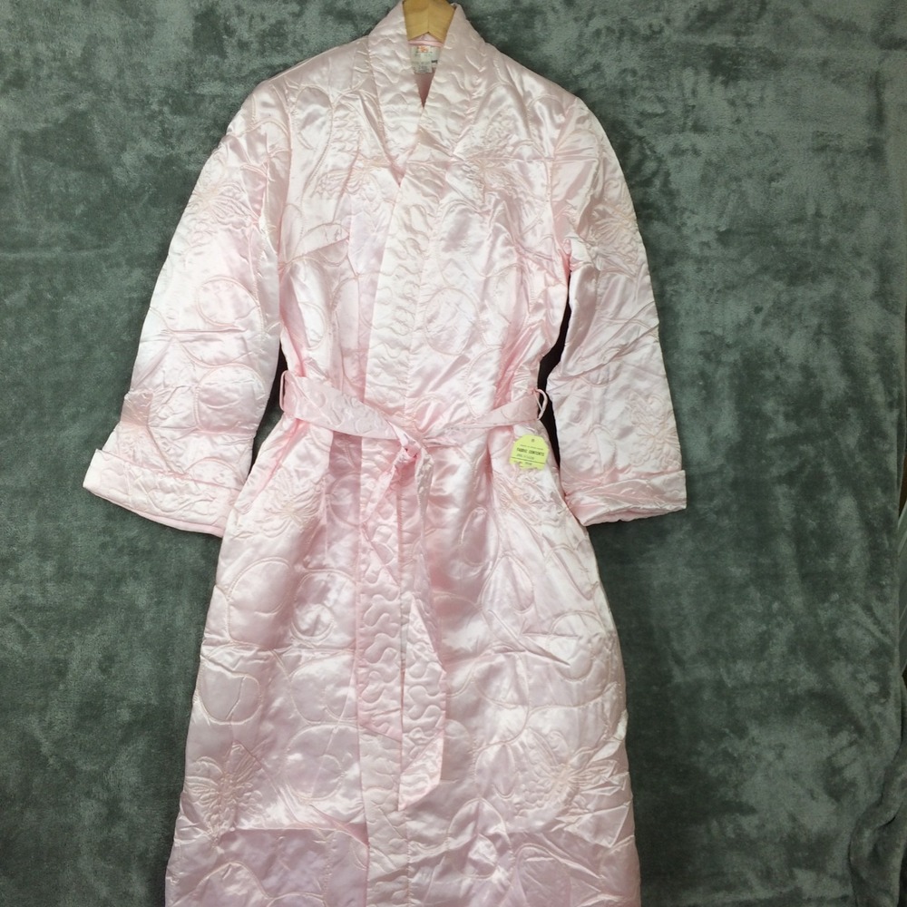 Vtg Hudsons Bay Quilted Robe Housecoat 60s 50s Pink‎ Small NEW OLD STOCK